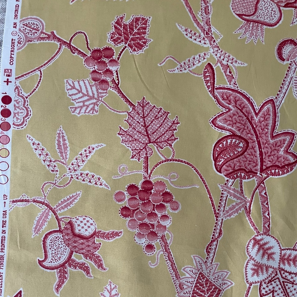 15.5 yds - NEW Cheery yellow and pink Ingrid Finnan Fabric